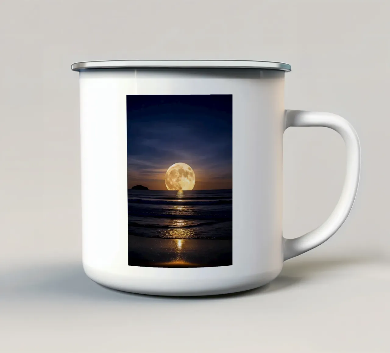 Luna piena sull'oceano di notte tazza in smalto da ShopByHaru