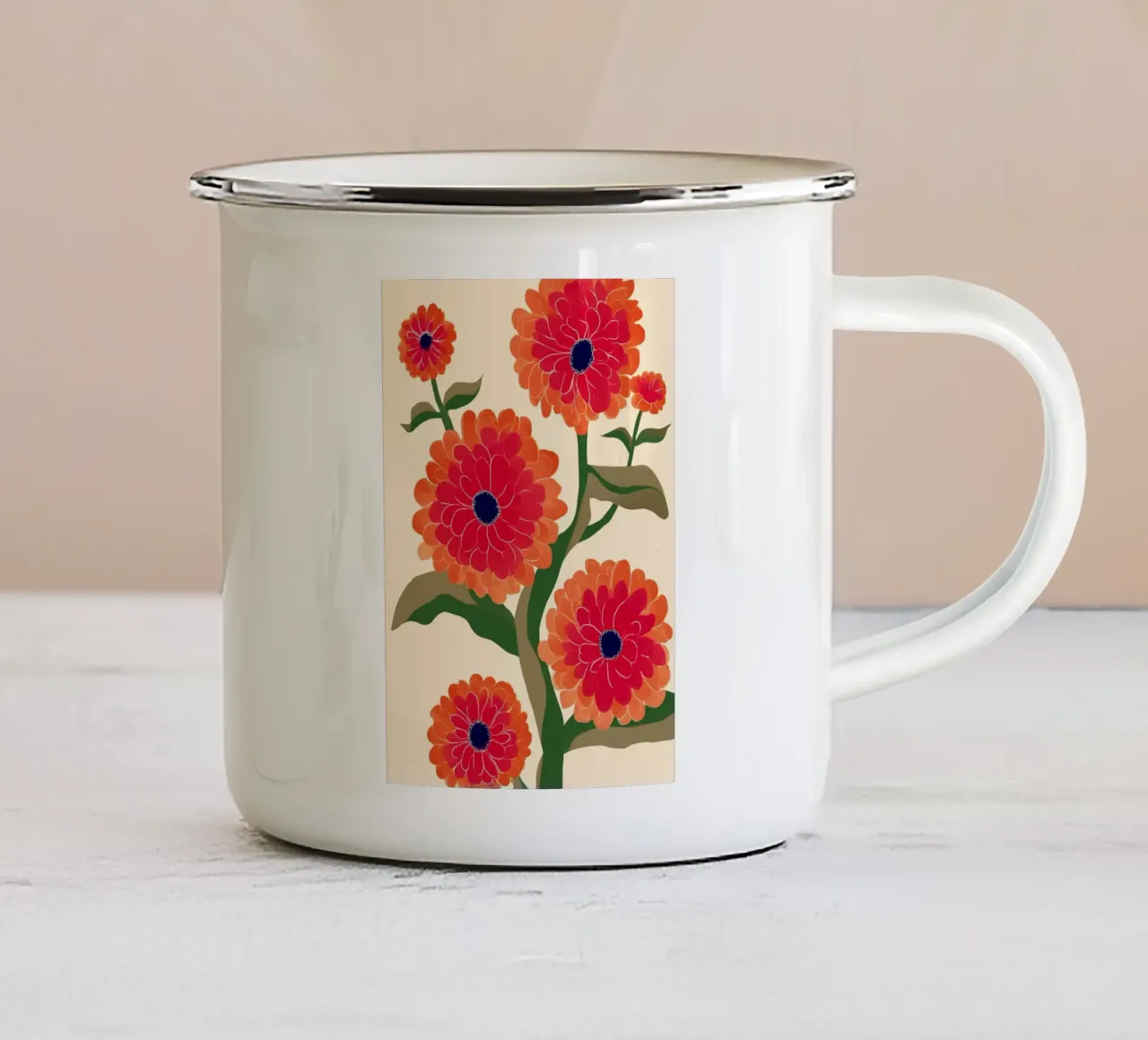 Red Zinnias tazza in smalto da Flow Line