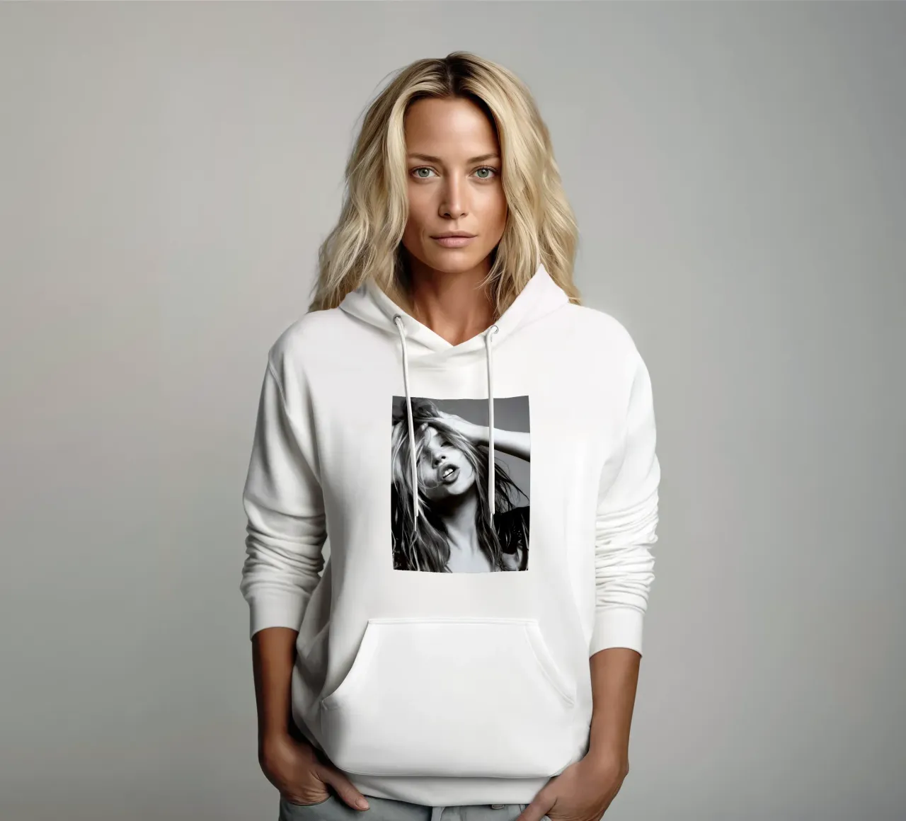 Kate Moss monocromatica felpa con cappuccio da vintage singer