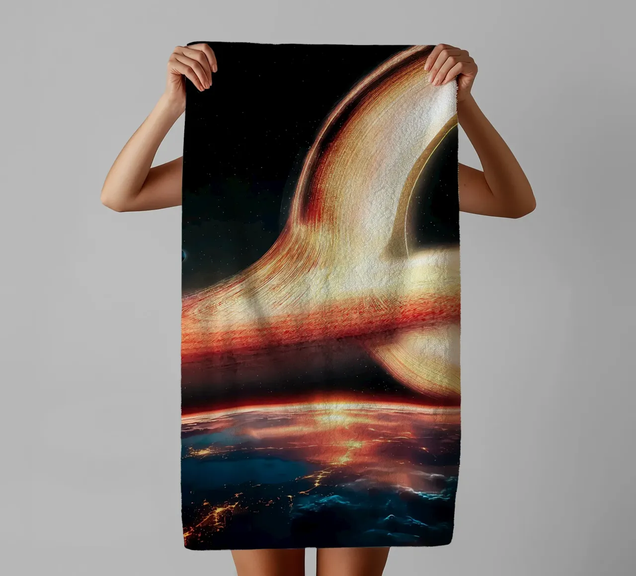 Black Hole & Planet Earth Outer Space towel by ShopByHaru