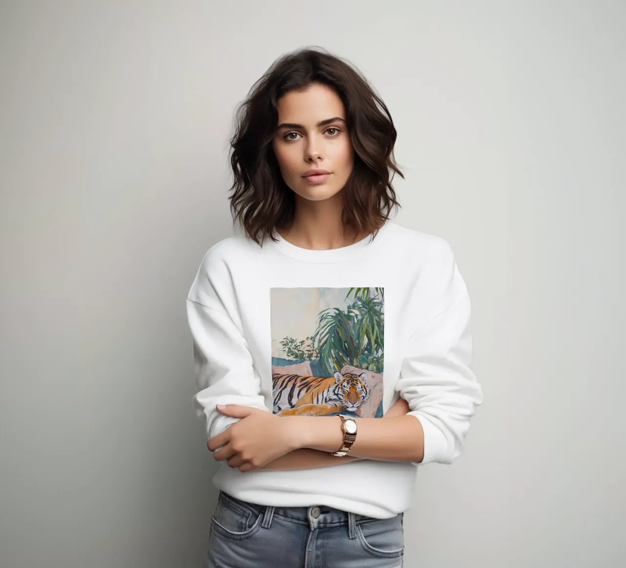 Tigre Piante Botaniche Divano Pastello Pittura ad olio felpa da Euphoria Theresa