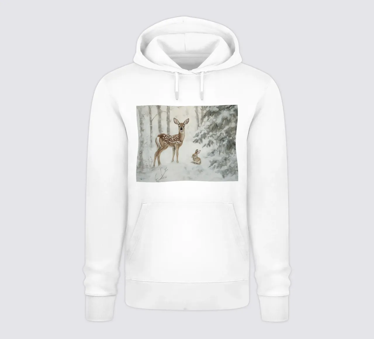 Impresión artística de ciervos y liebres en invierno sudadera con capucha de Cozy Vibes