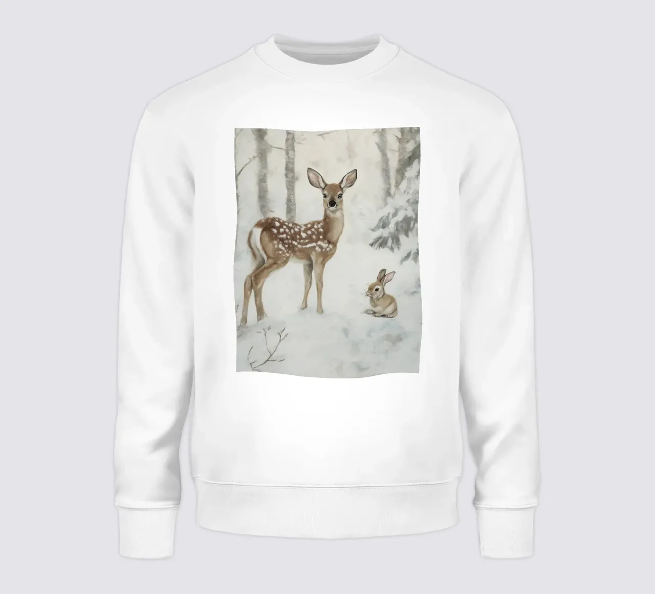Impresión artística de ciervos y liebres en invierno sudadera de Cozy Vibes