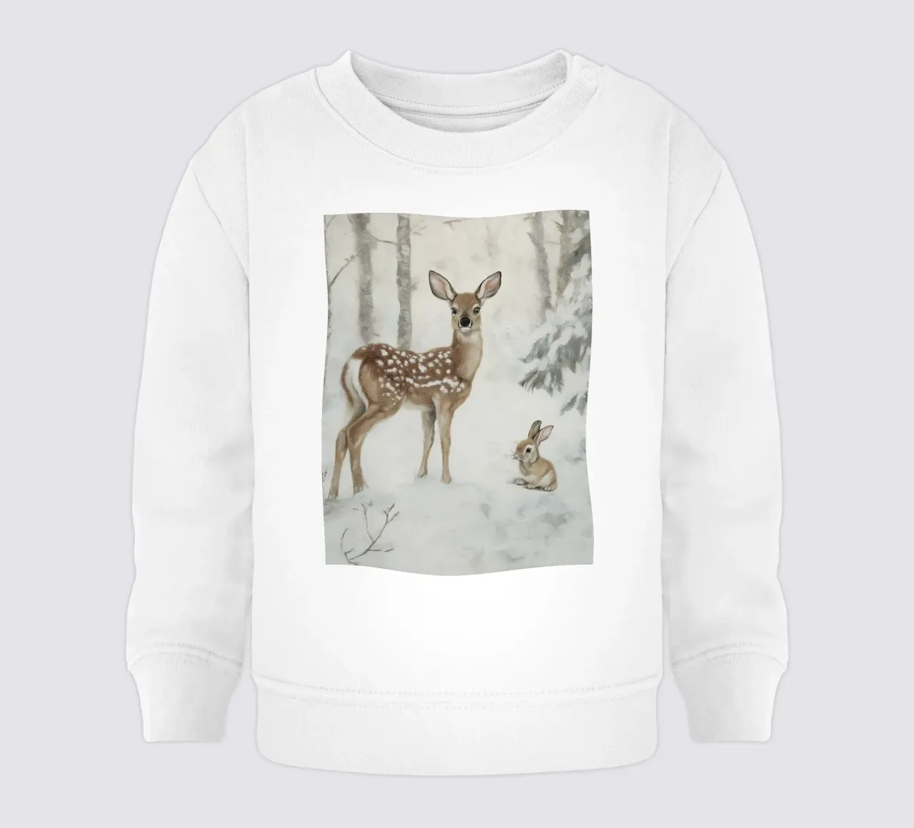Impresión artística de ciervos y liebres en invierno sudadera de bebé de Cozy Vibes