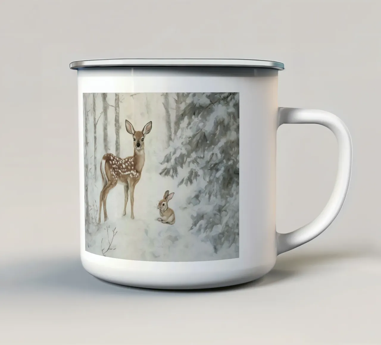 Cervo e lepre - Stampa d'arte invernale tazza in smalto da Cozy Vibes