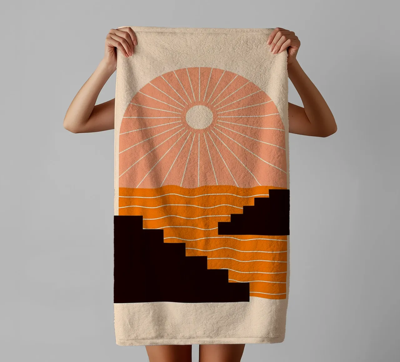 Geometrie bij zonsondergang badhanddoek van stewar