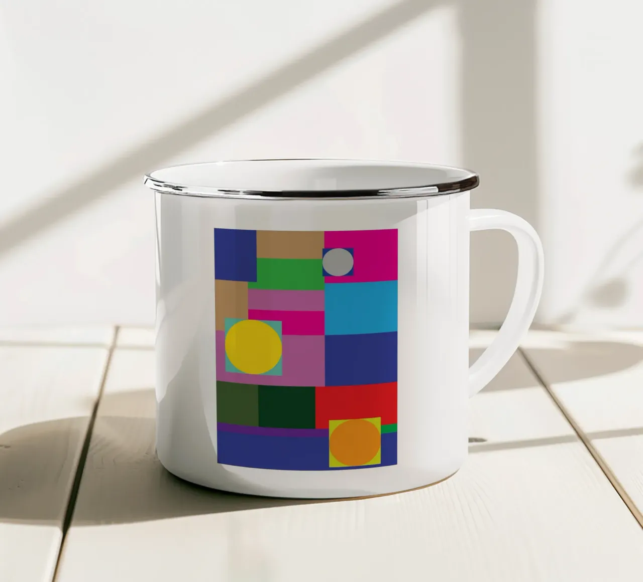 rectangle and circle enamel mug by Plumpz