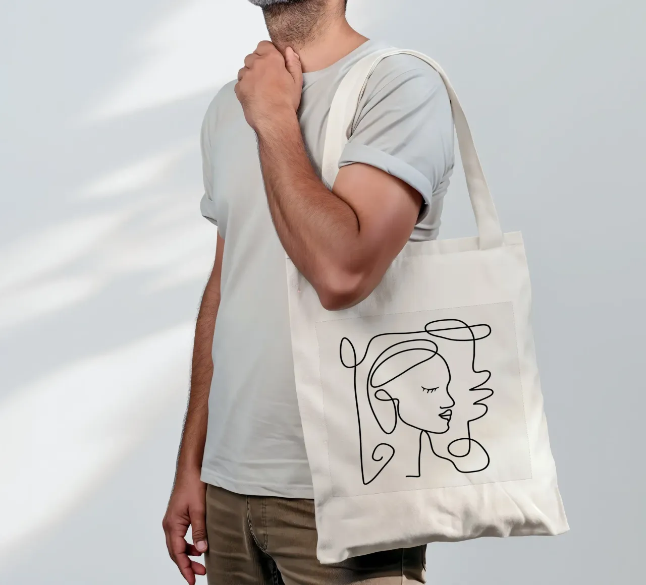 One Line Portrait 1 borsa in juta da Flow Line
