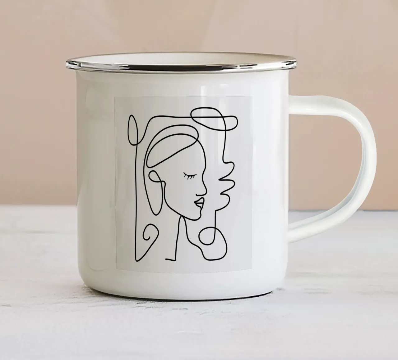 One Line Portrait 1 emaille mok van Flow Line