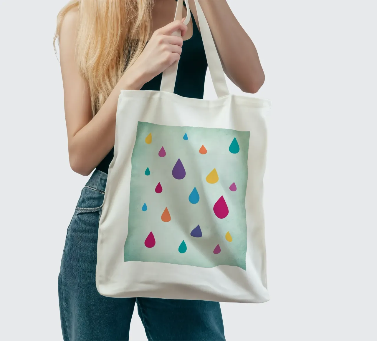 Gocce di pioggia arcobaleno borsa in juta da Kim Hubball Studio
