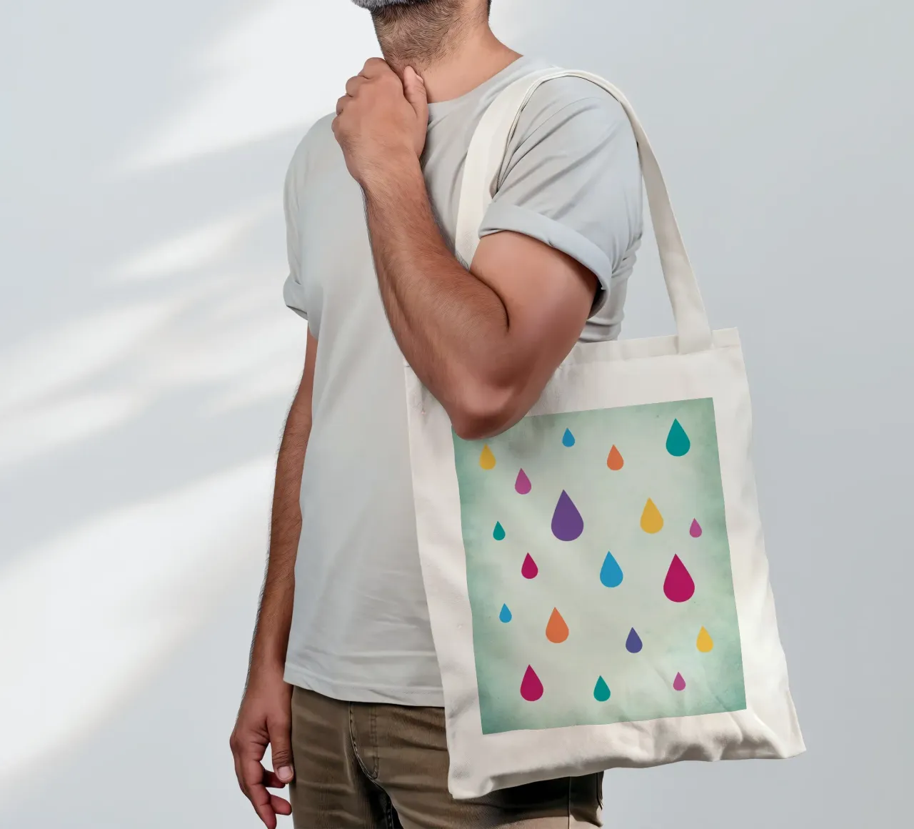 Gocce di pioggia arcobaleno borsa in juta da Kim Hubball Studio