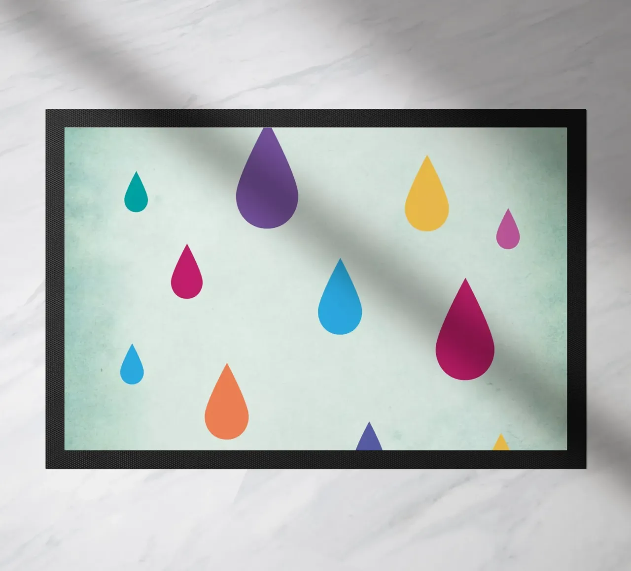 Rainbow Raindrops doormat by Kim Hubball Studio