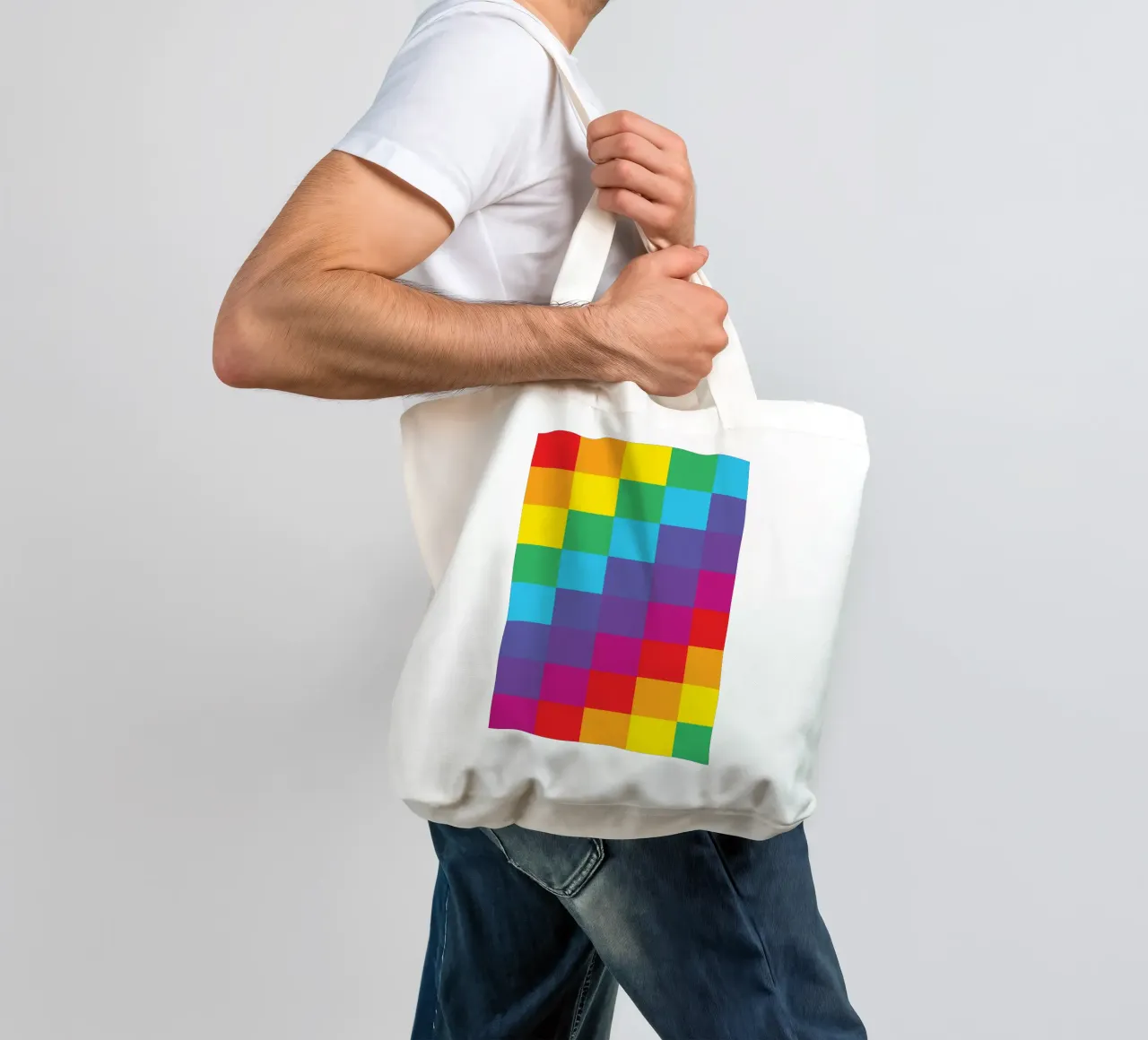 quadrato arcobaleno colore vettoriale borsa in juta da Plumpz