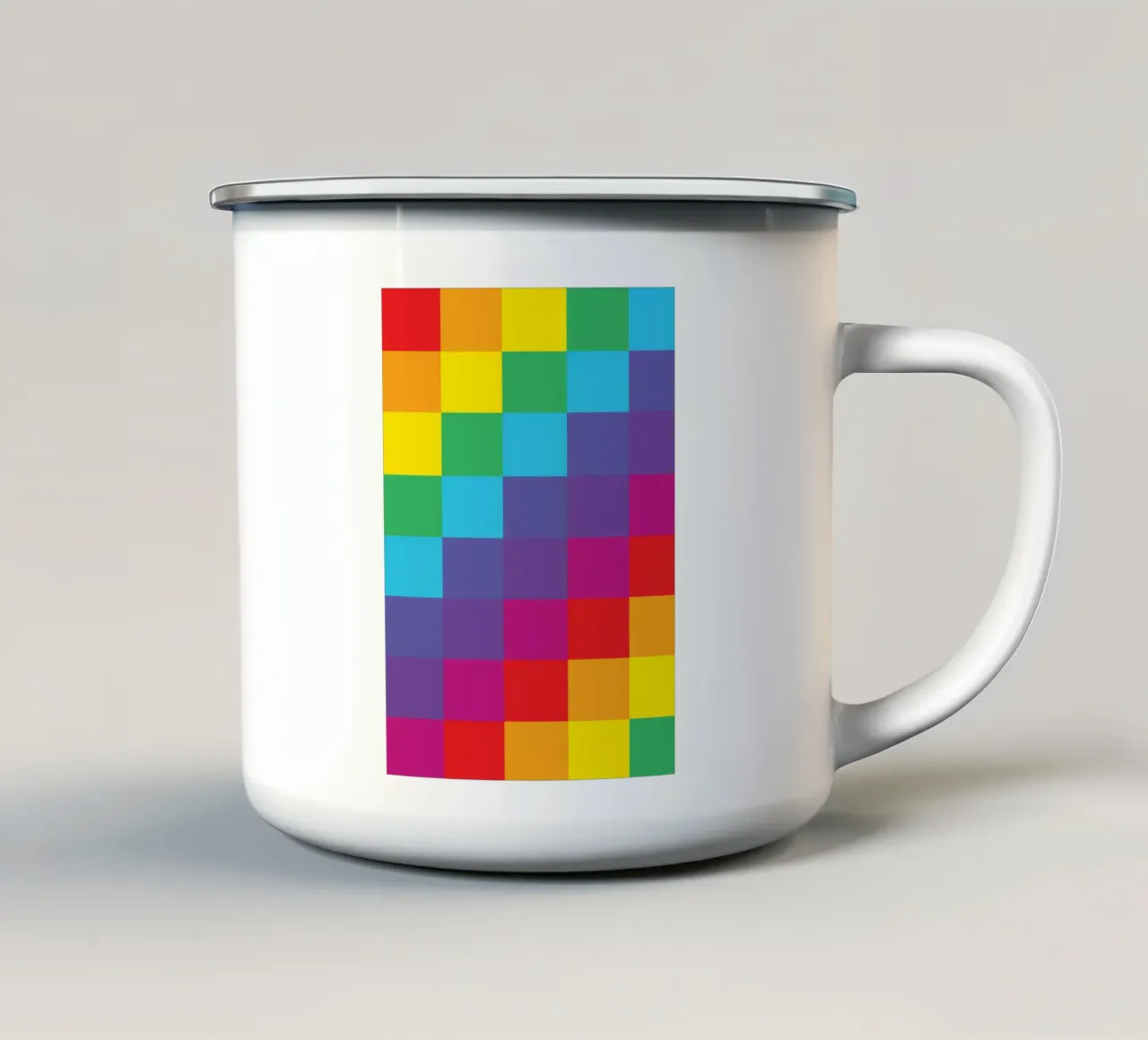 vierkante regenboog vector kleur emaille mok van Plumpz
