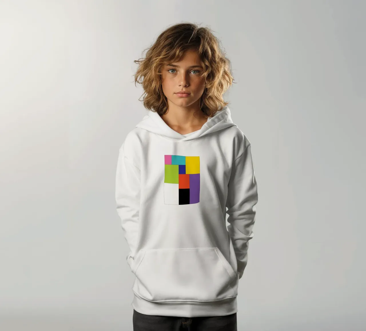 rettangolo colore semplice felpa bambino con cappuccio da Plumpz