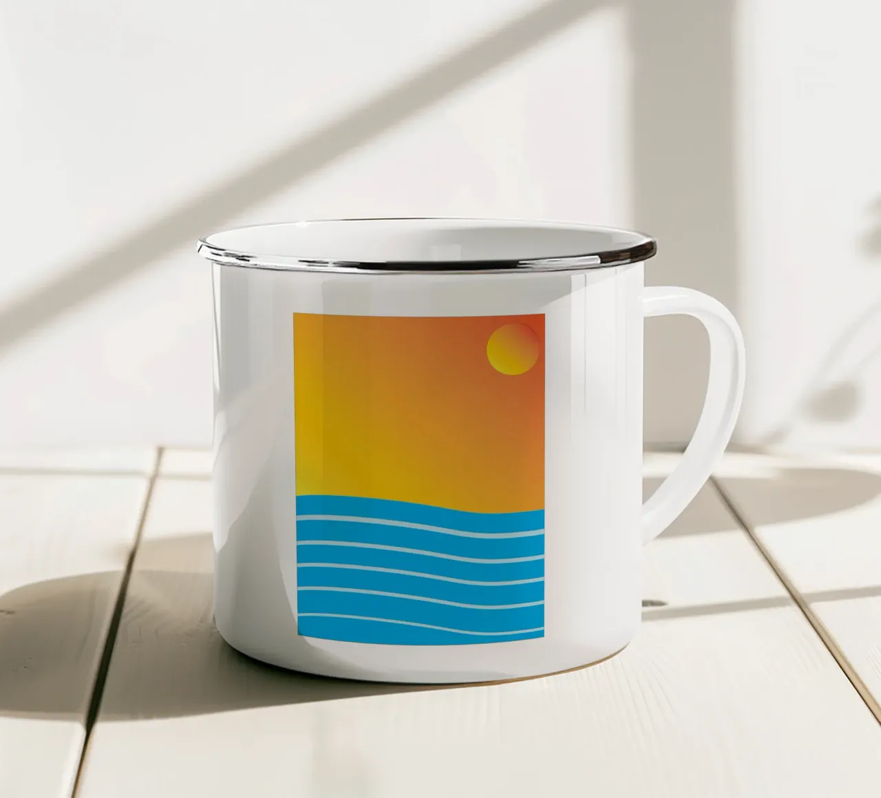 mare e sole colore vettoriale tazza in smalto da Plumpz