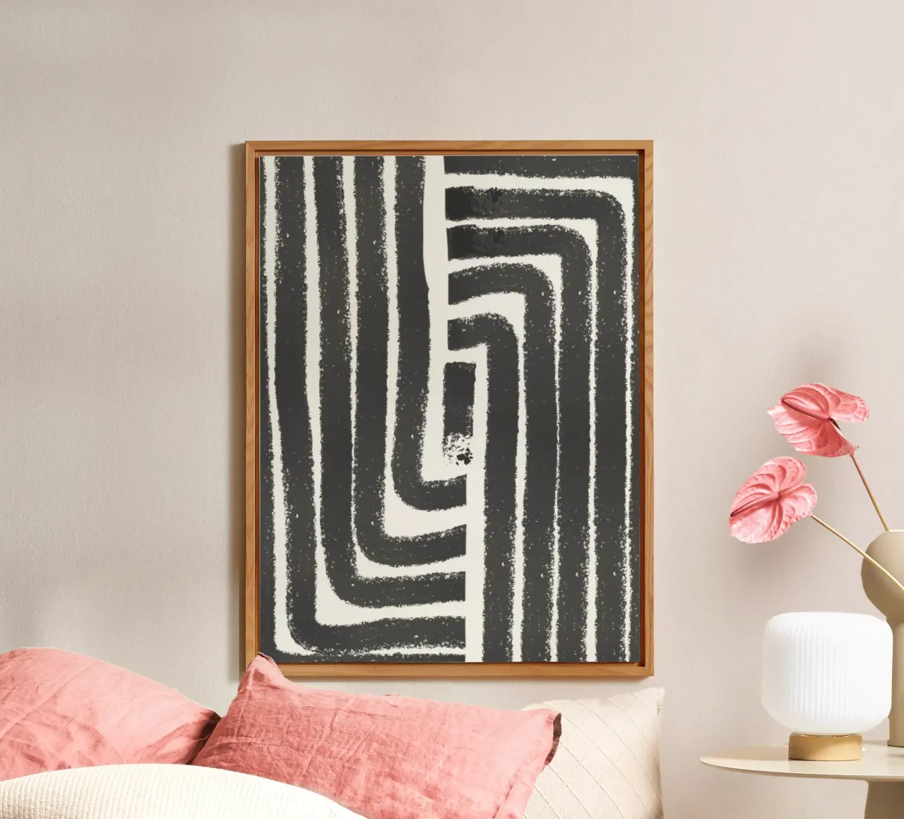 Linea astratta pastello in bianco e nero 02 alluminio dibond da Little Dean