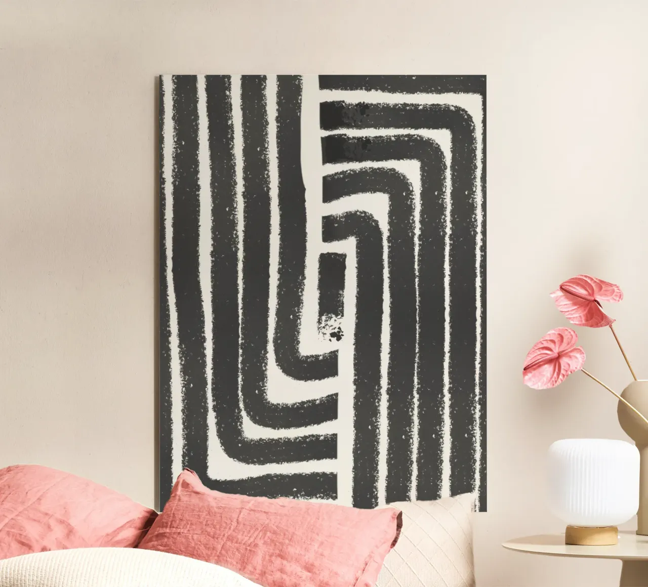 Linea astratta pastello in bianco e nero 02 alluminio dibond da Little Dean