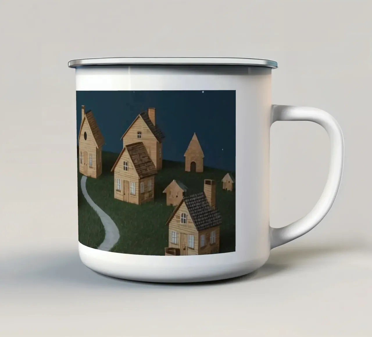 Case di legno sotto il cielo notturno tazza in smalto da DesignDoodle