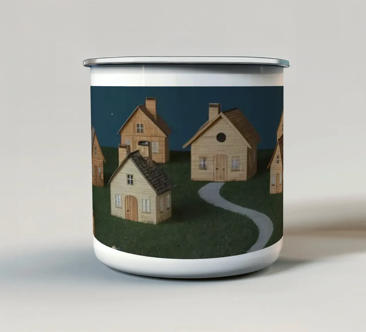 Case di legno sotto il cielo notturno tazza in smalto da DesignDoodle