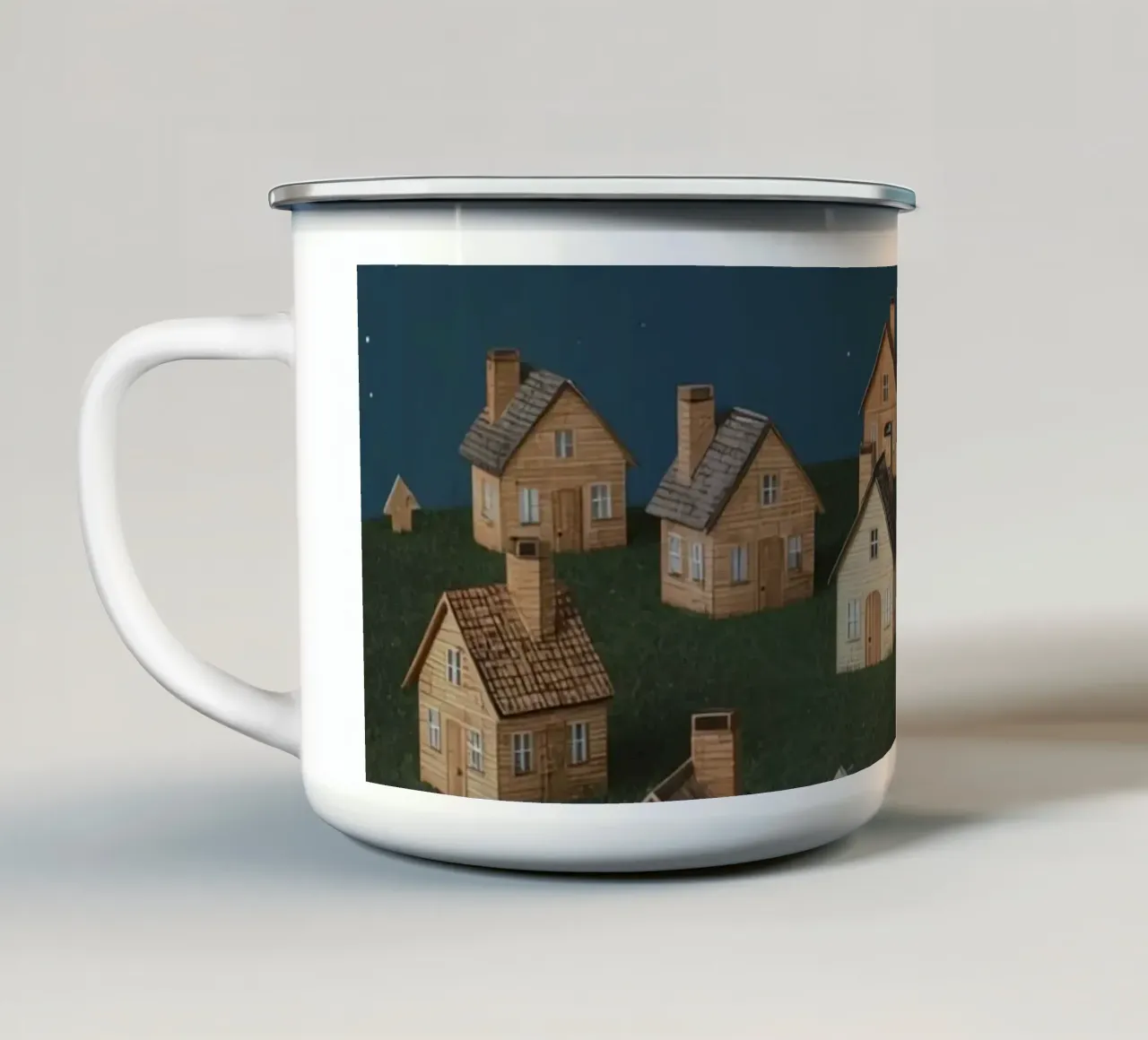 Case di legno sotto il cielo notturno tazza in smalto da DesignDoodle