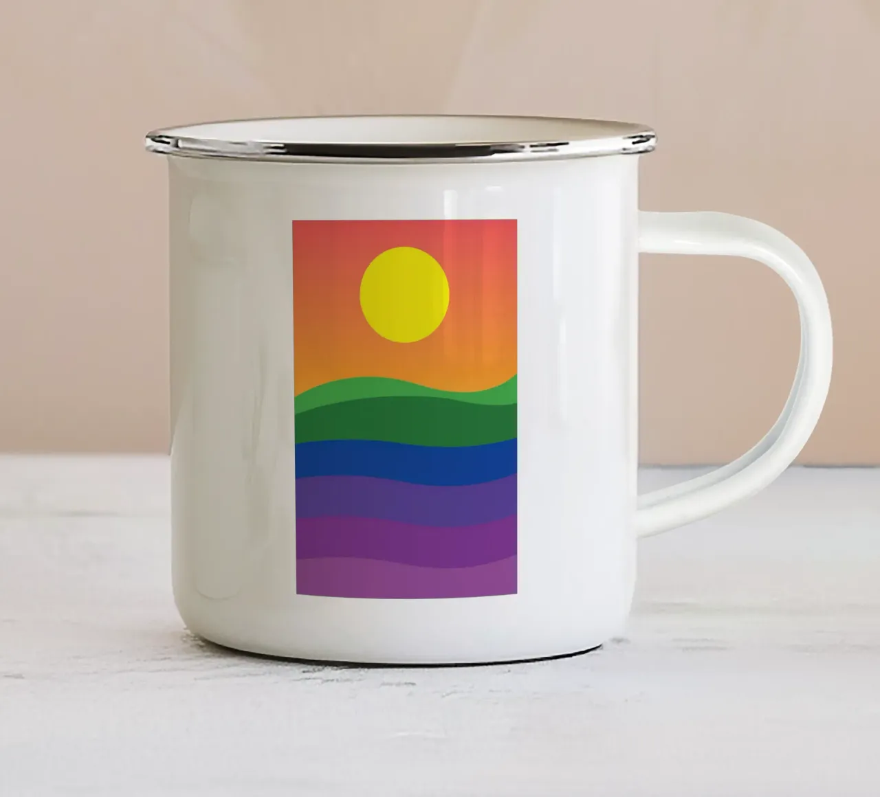 zonsondergang vector kleur emaille mok van Plumpz