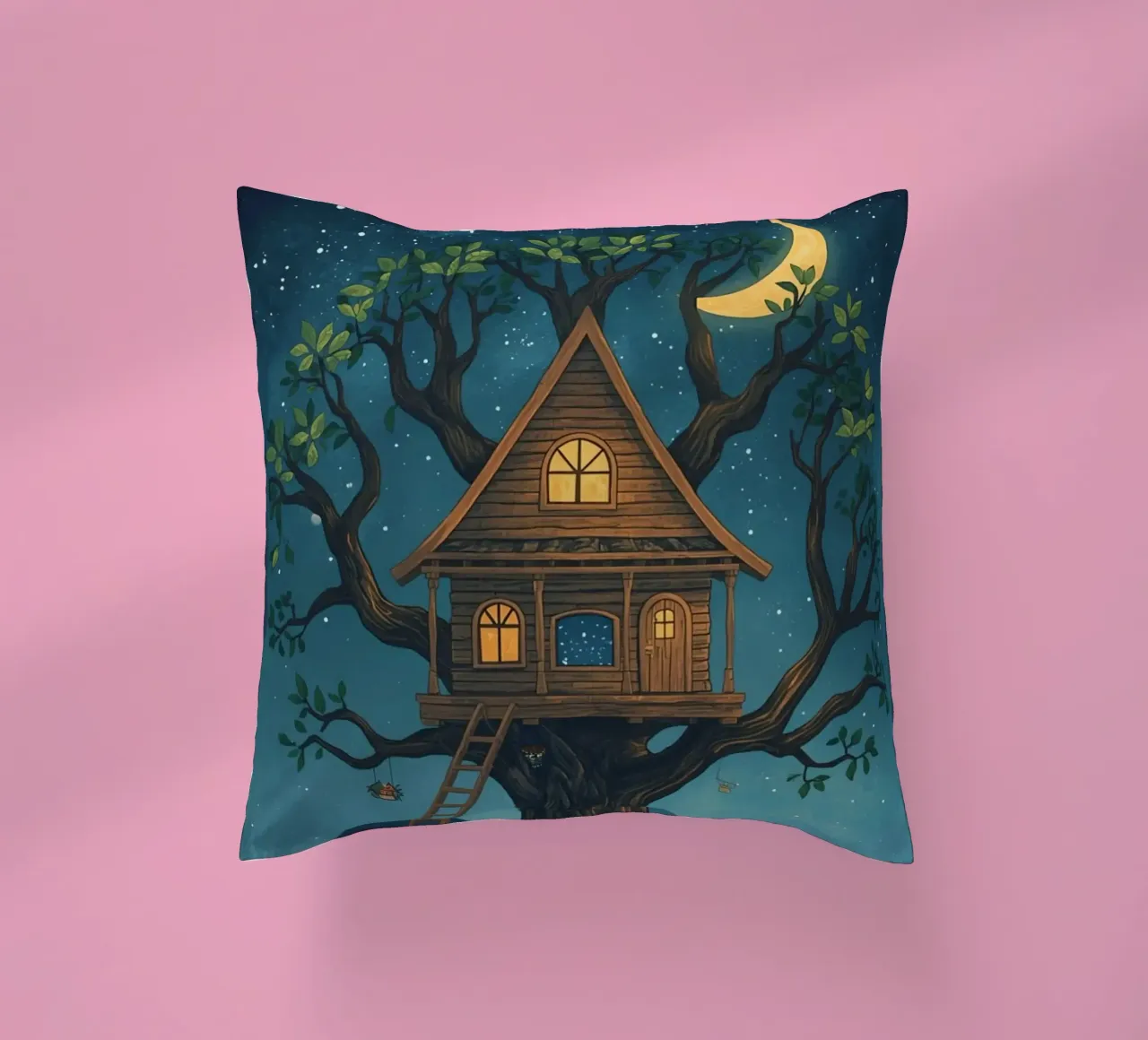 Casa sull'albero di legno di notte cuscino da DesignDoodle
