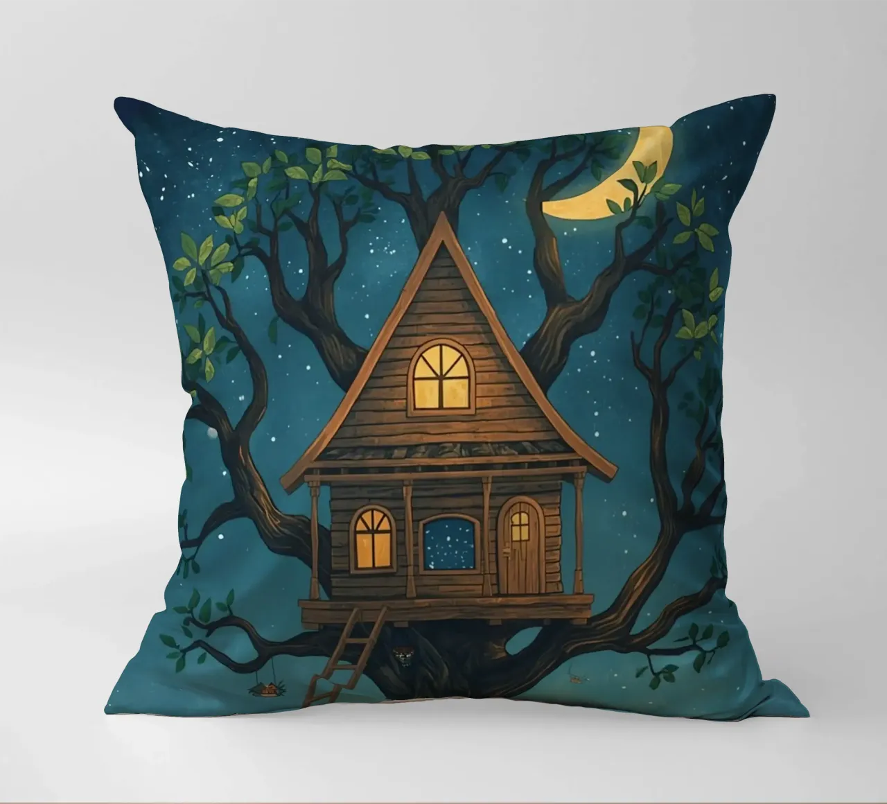 Casa sull'albero di legno di notte cuscino da DesignDoodle