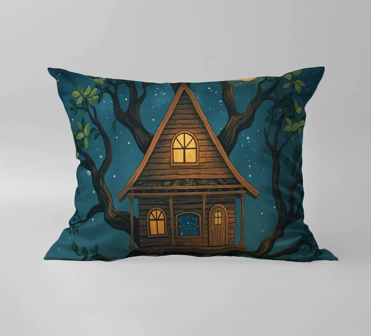 Casa sull'albero di legno di notte cuscino da DesignDoodle