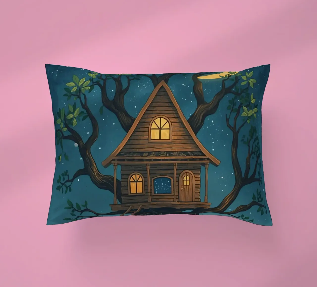 Casa sull'albero di legno di notte cuscino da DesignDoodle