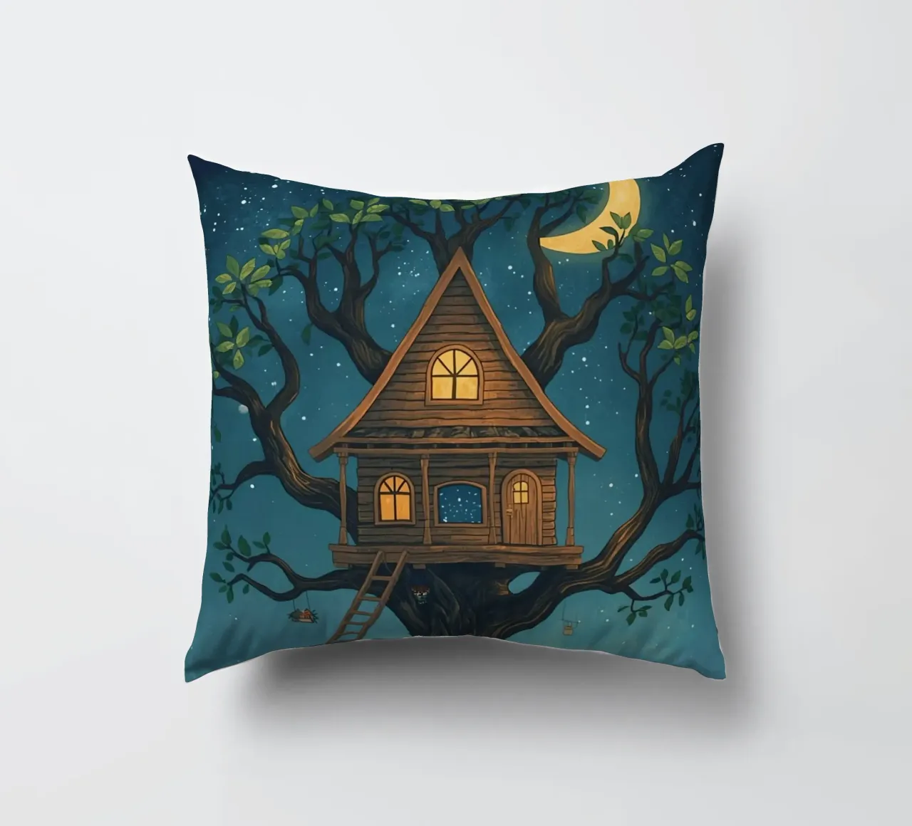 Casa sull'albero di legno di notte cuscino da DesignDoodle