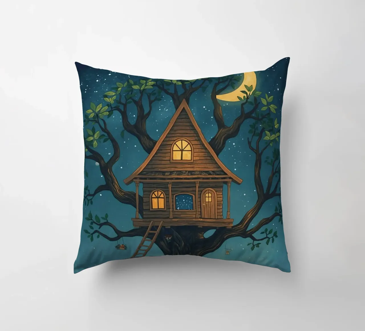 Casa sull'albero di legno di notte cuscino da DesignDoodle