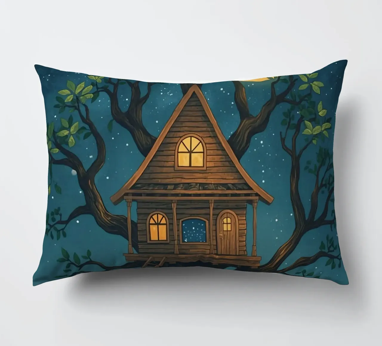 Casa sull'albero di legno di notte cuscino da DesignDoodle