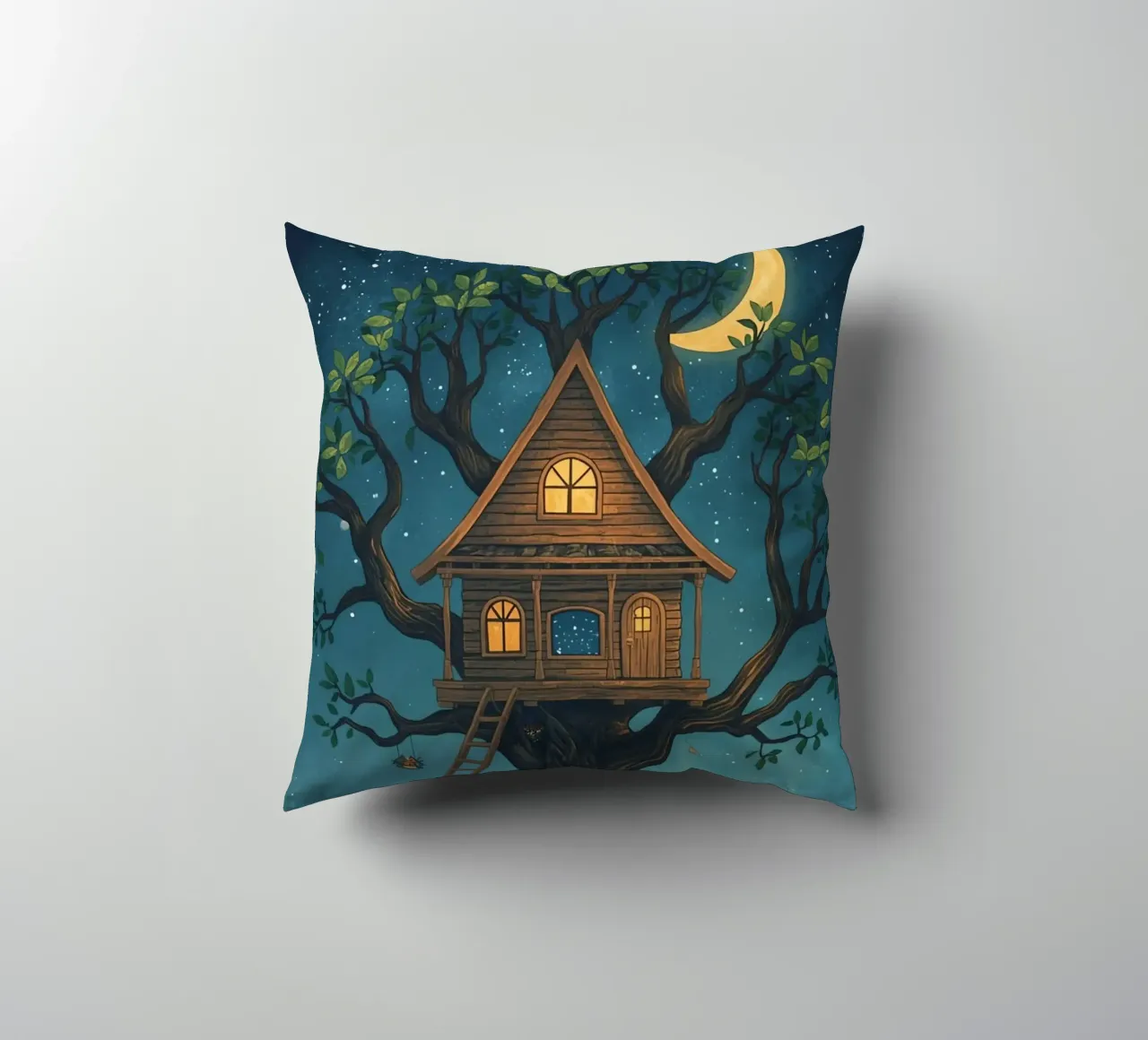 Casa sull'albero di legno di notte cuscino da DesignDoodle