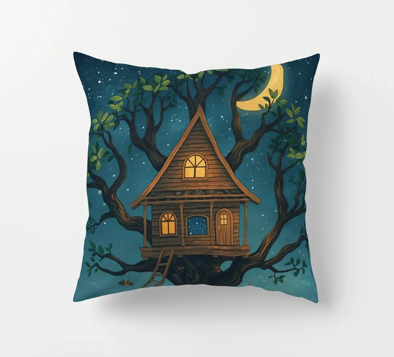 Casa sull'albero di legno di notte cuscino da DesignDoodle