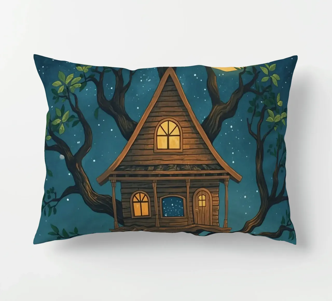 Casa sull'albero di legno di notte cuscino da DesignDoodle