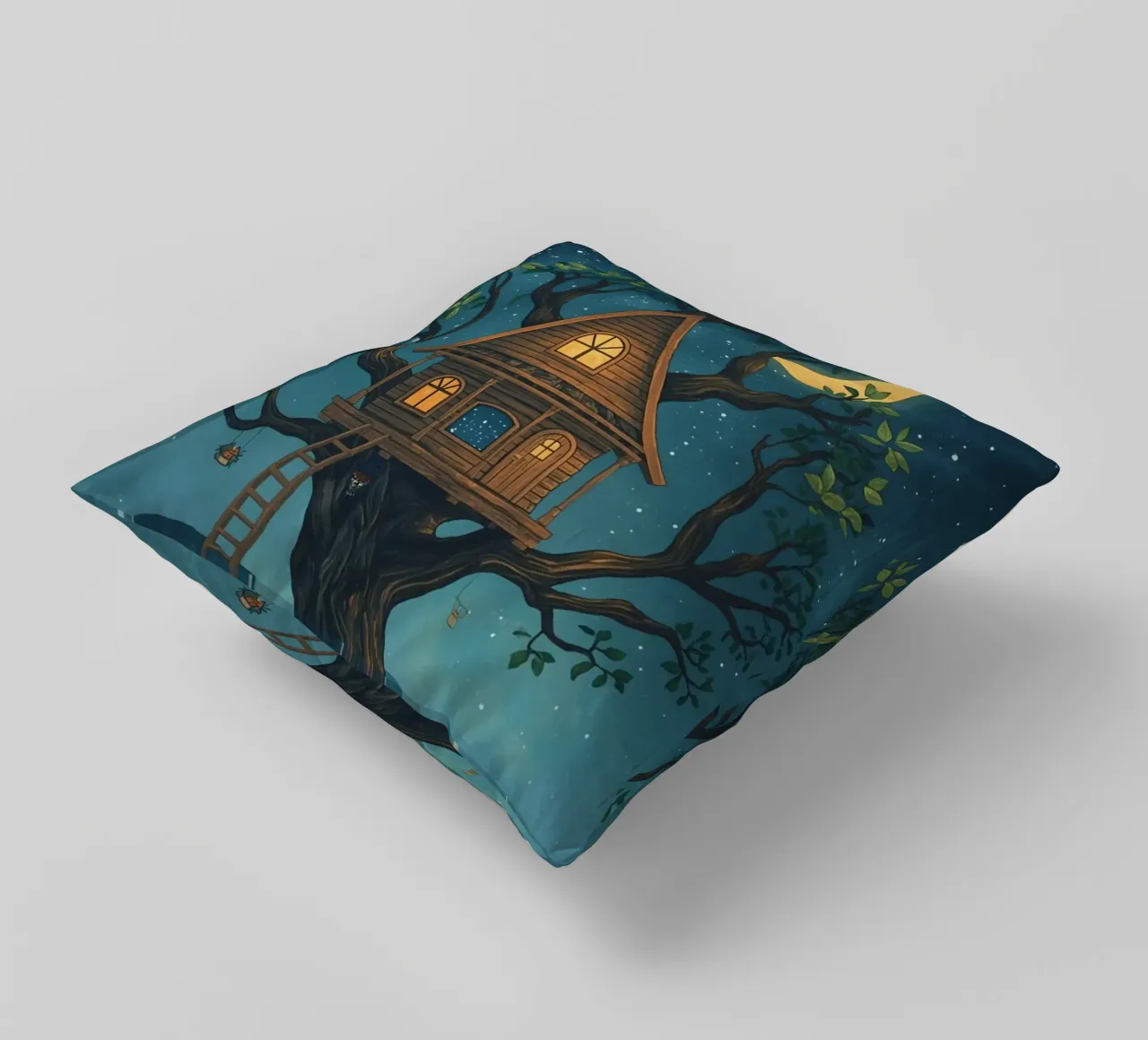 Casa sull'albero di legno di notte cuscino da DesignDoodle