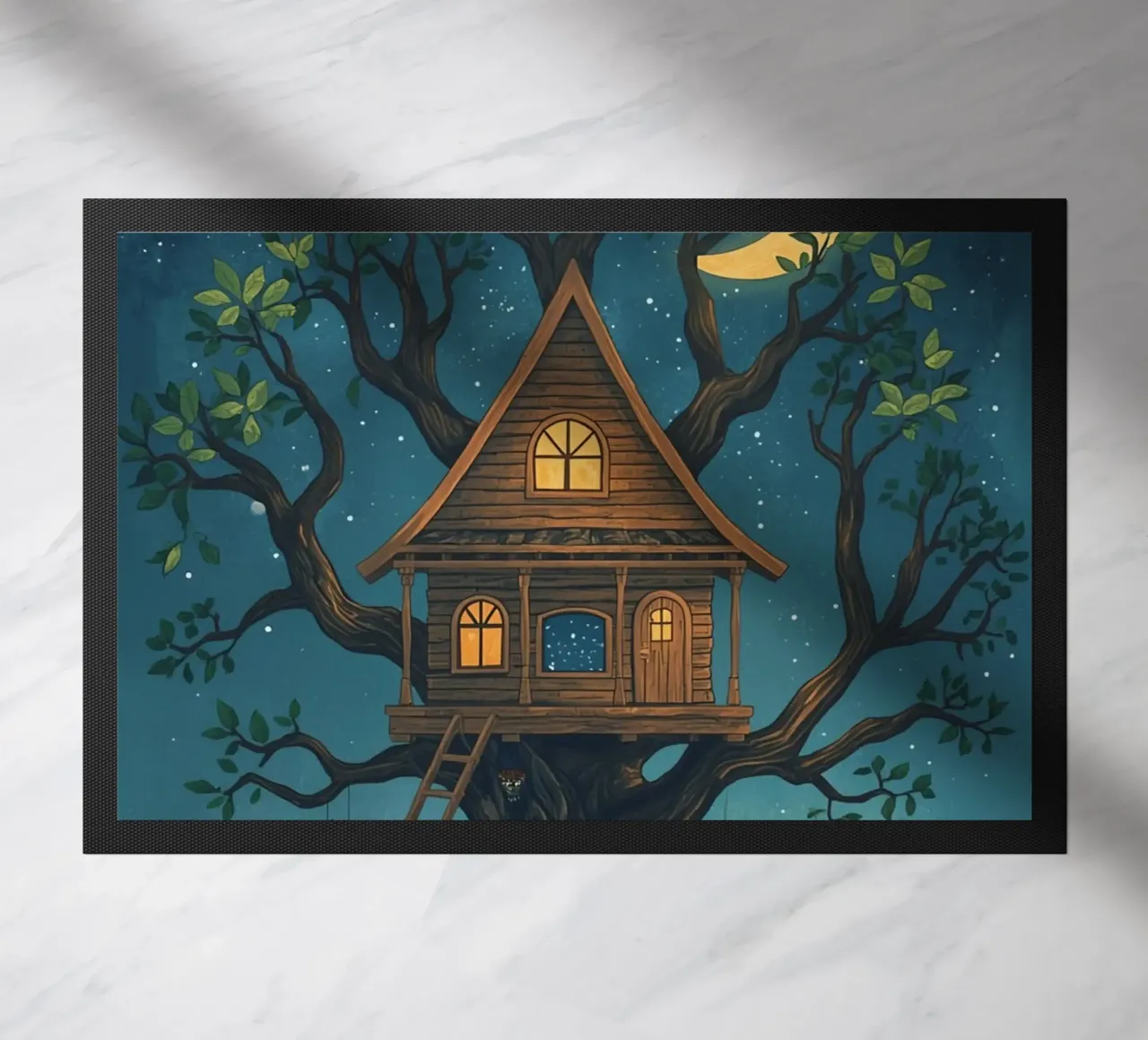 Casa sull'albero di legno di notte zerbino da DesignDoodle