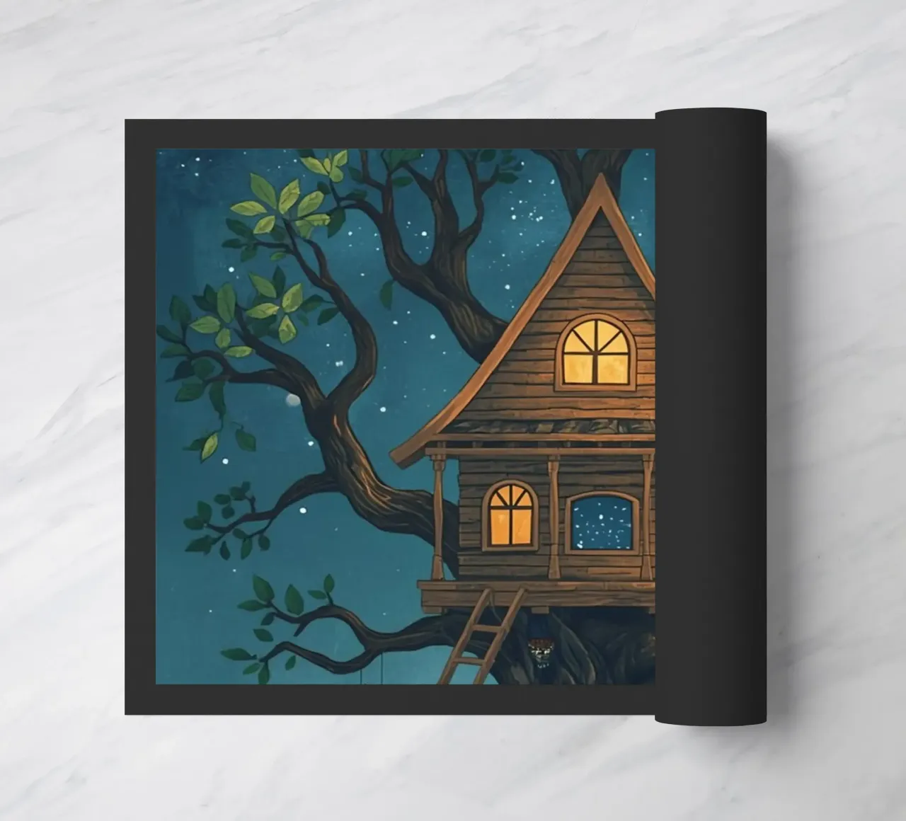 Casa sull'albero di legno di notte zerbino da DesignDoodle