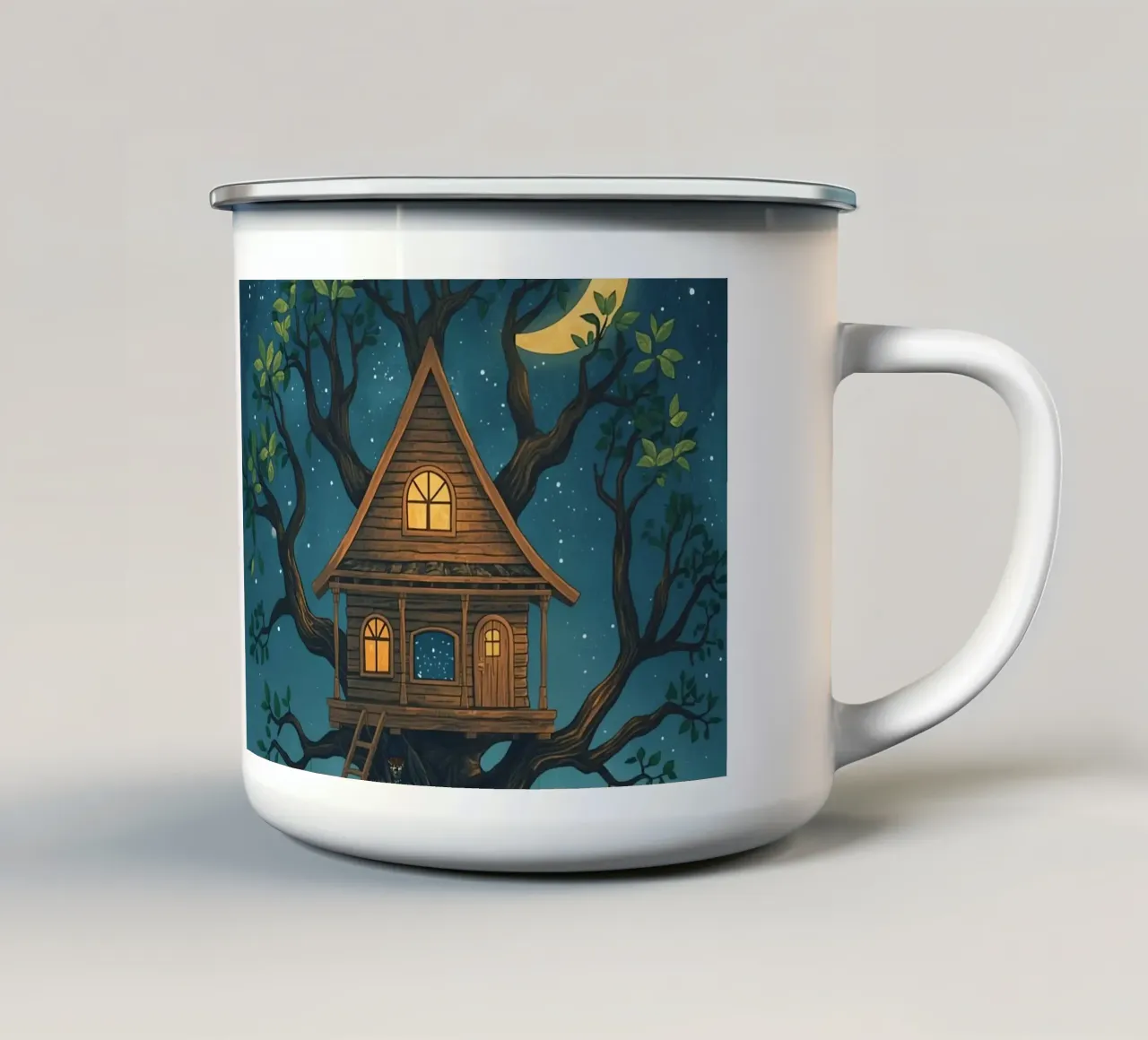 Casa sull'albero di legno di notte tazza in smalto da DesignDoodle