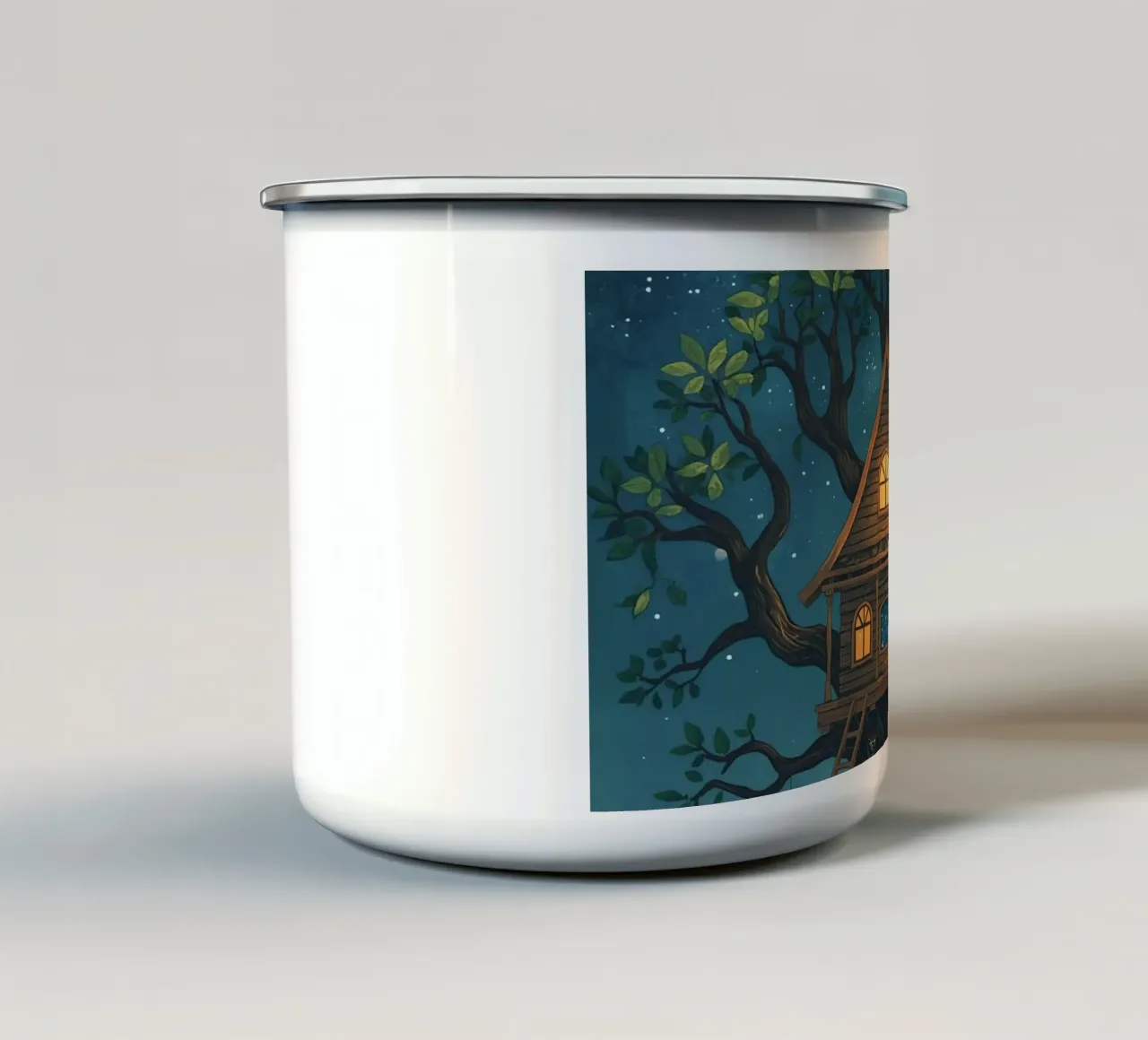 Casa sull'albero di legno di notte tazza in smalto da DesignDoodle