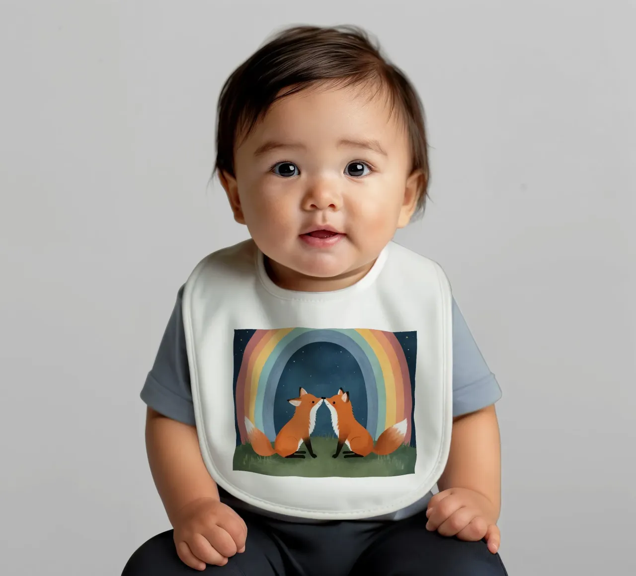 Volpi amorevoli e carine sotto l'arcobaleno con le stelle bavaglino da DesignDoodle