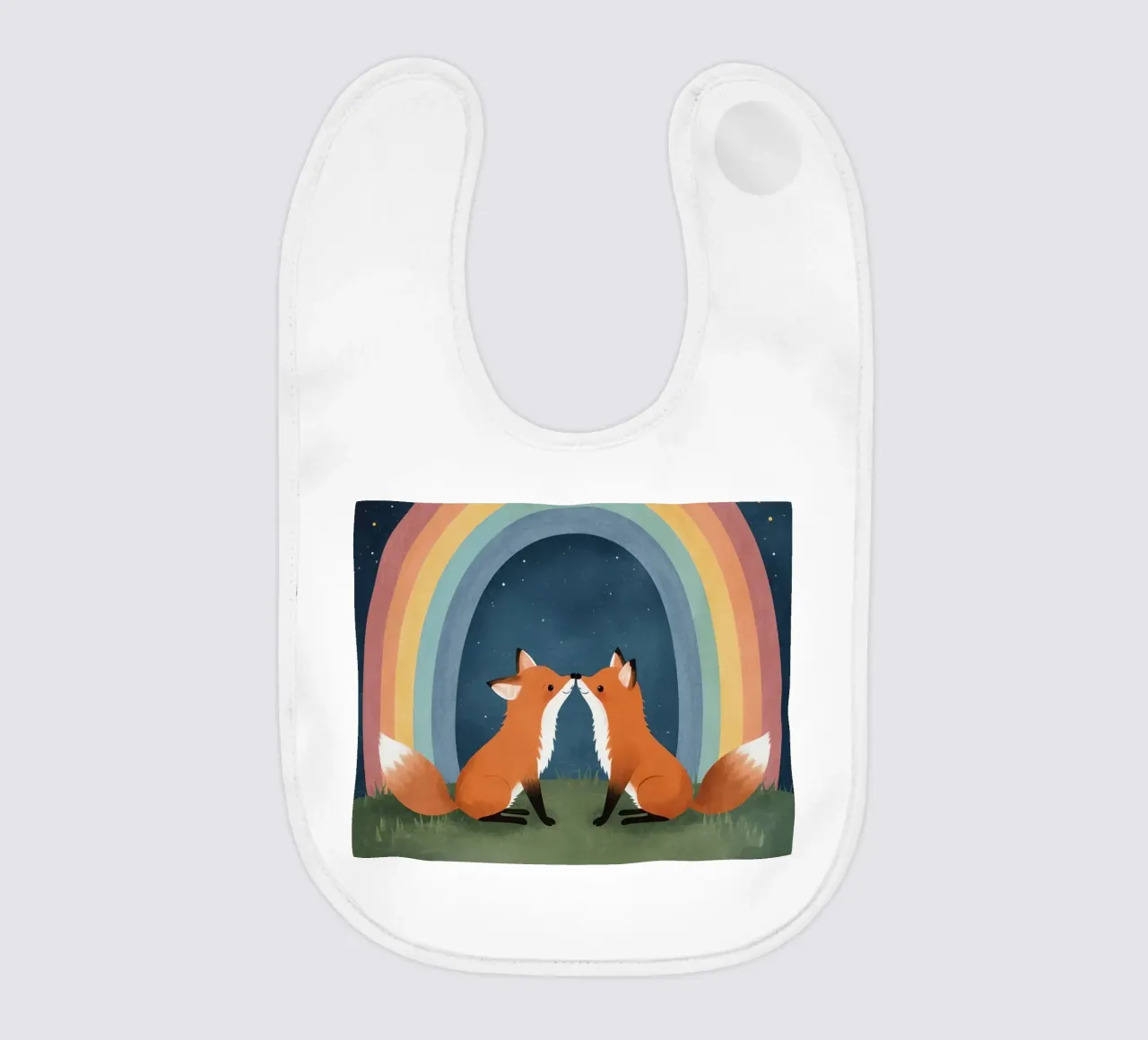Niedliche liebende Füchse unter dem Regenbogen mit Sternen Babylätzchen von DesignDoodle