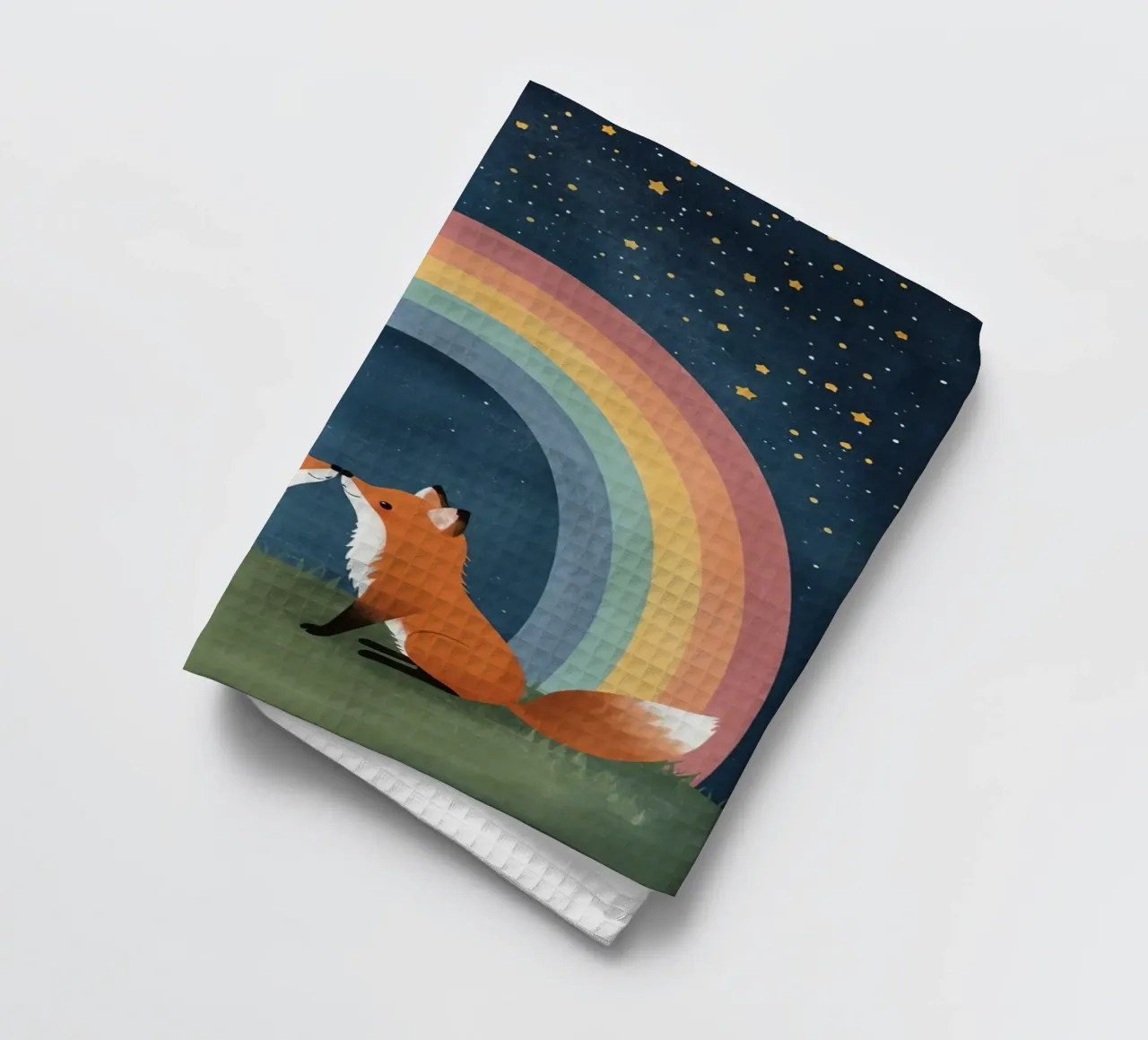 Niedliche liebende Füchse unter dem Regenbogen mit Sternen Geschirrtuch von DesignDoodle