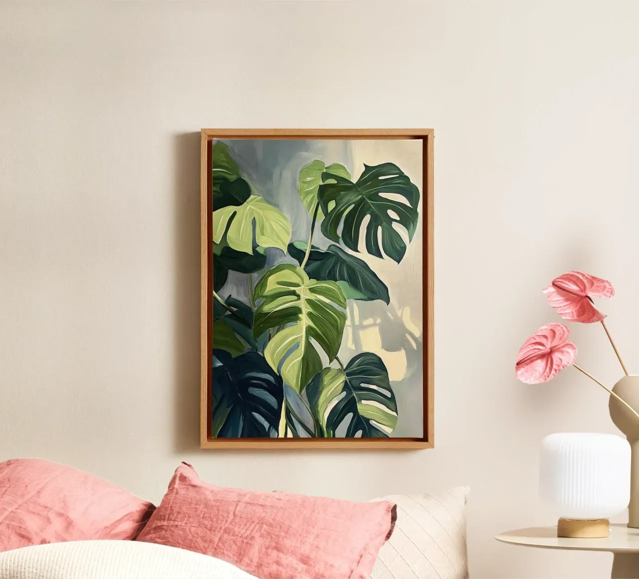 Monstera Botanische Groene Woonkamer Plant Olie canvas met Baklijst van Euphoria Theresa