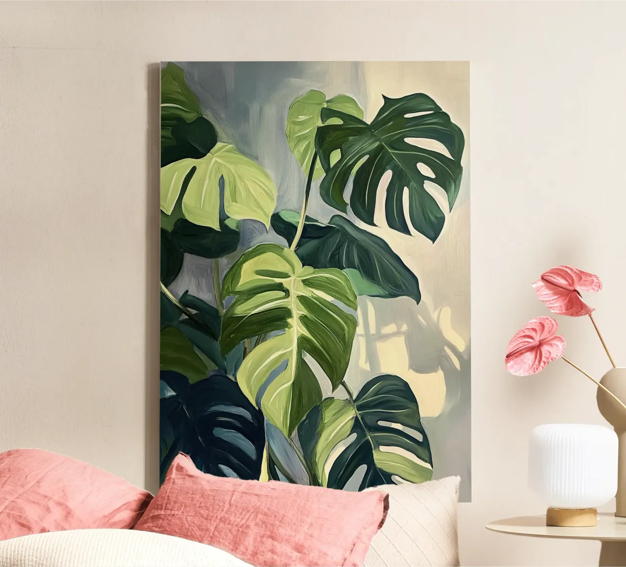 Monstera Botanische Groene Woonkamer Plant Olie canvas met Baklijst van Euphoria Theresa