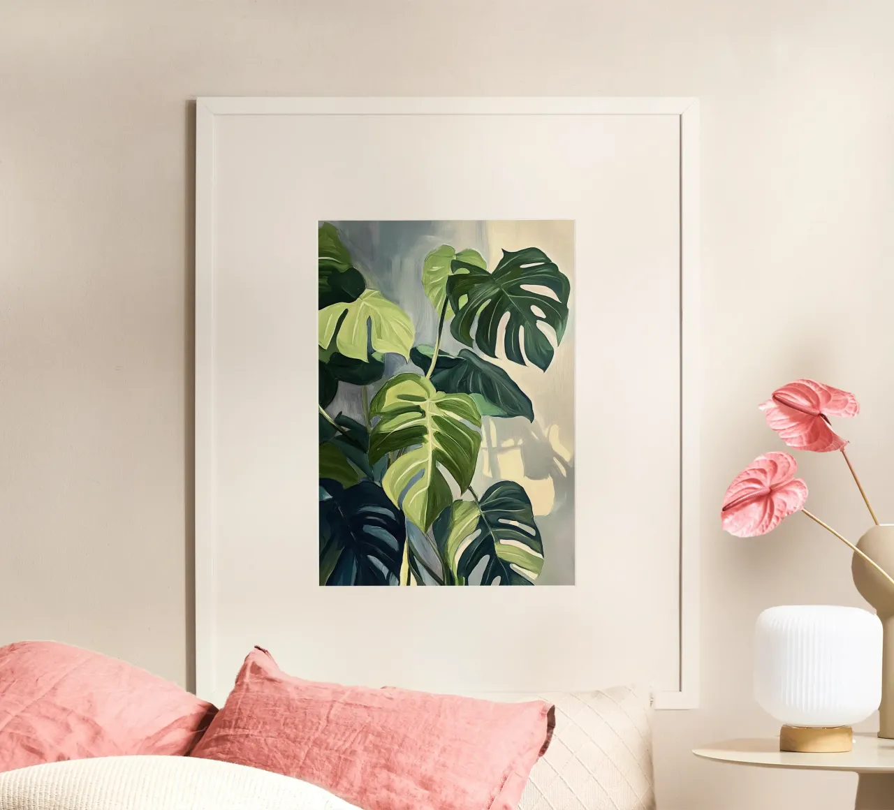 Olio vegetale Monstera Botanical Green Living Room poster con telaio in alluminio da Euphoria Theresa