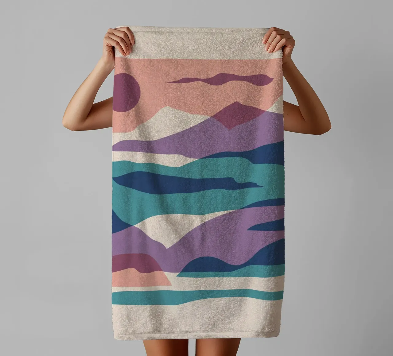 Sunset in the Mountains towel by Kim Hubball Studio
