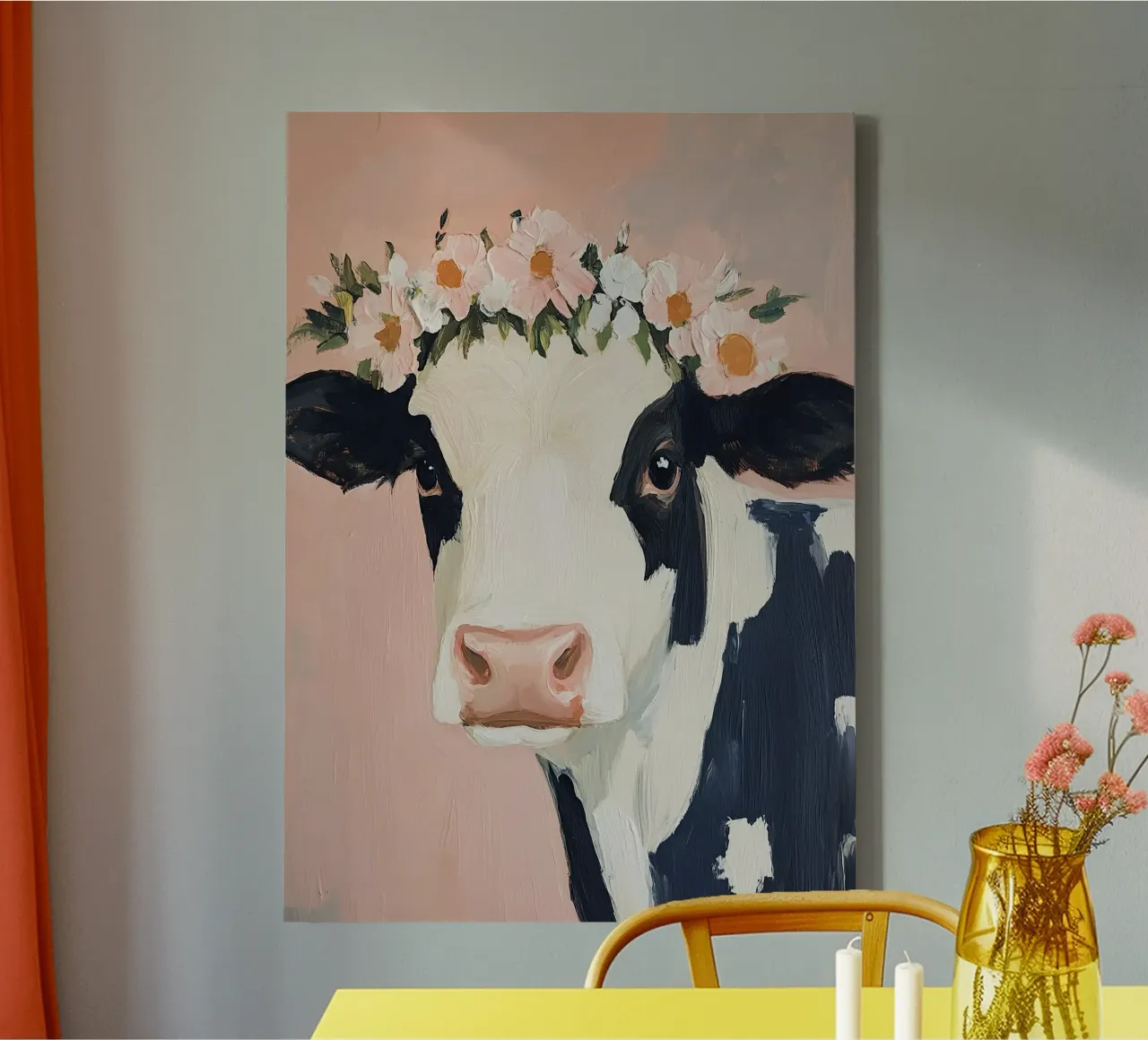 Mucca Rosa Fiore Crop Olio pastello tela da Euphoria Theresa