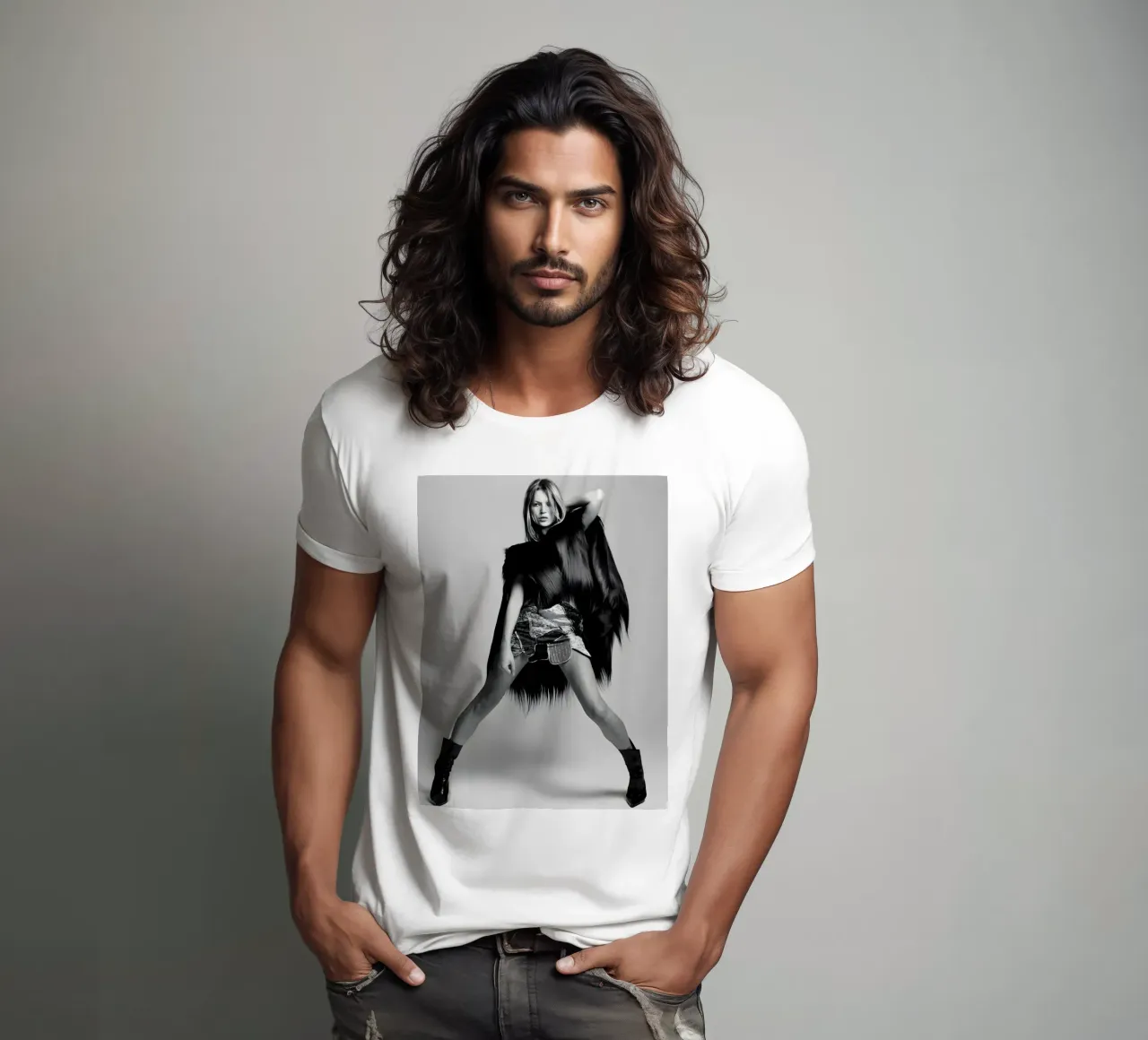 Ragazza alla moda t-shirt da vintage singer